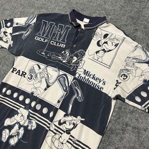 The Disney Store Mickey Mouse Golf Club Polo Shirt Navy Blue Cream 2XL